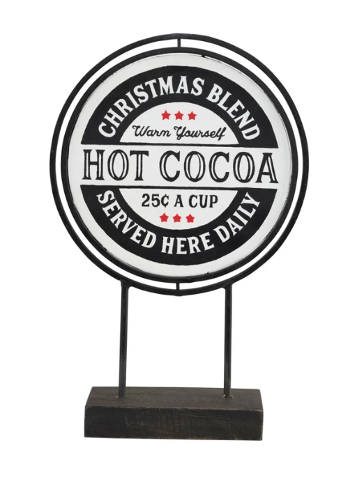 Metal Two-Sided Sign with Wood Base "For Santa/Hot Cocoa", The Feathered Farmhouse
