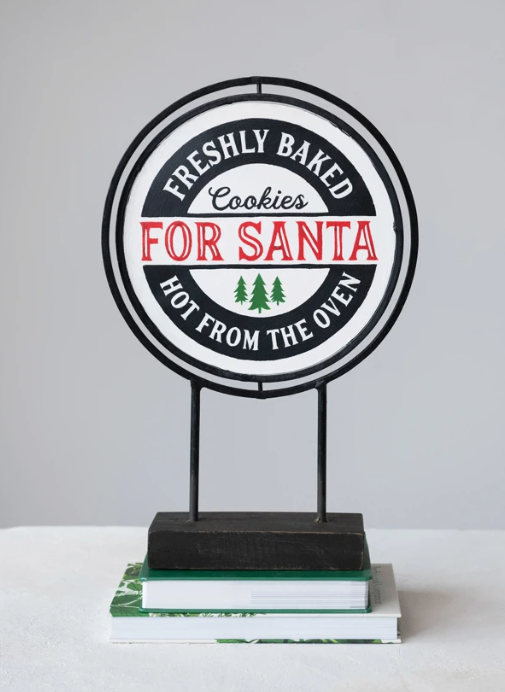 Metal Two-Sided Sign with Wood Base "For Santa/Hot Cocoa", The Feathered Farmhouse