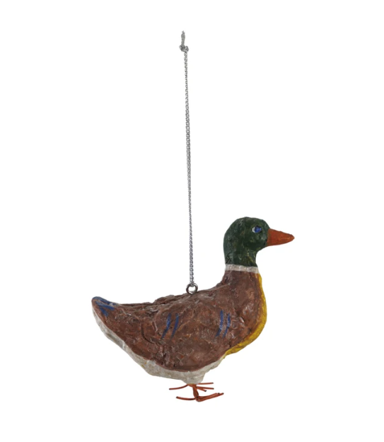 Handmade Paper Mache Vintage Reproduction Mallard Ornament with Metal Wire Feet, The Feathered Farmhouse
