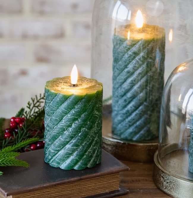LED Green Twist Pillar Candle, The Feathered Farmhouse