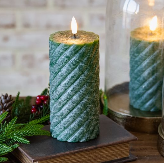 LED Green Twist Pillar Candle, The Feathered Farmhouse