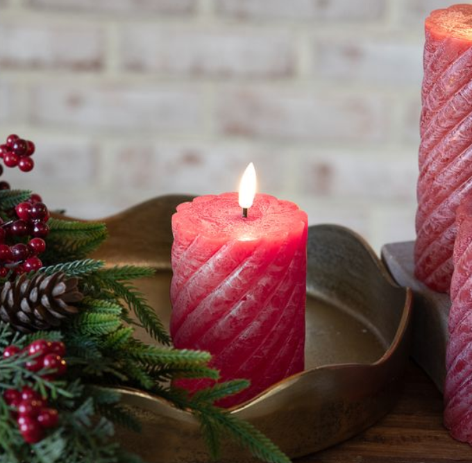 LED Red Twist Pillar Candle, The Feathered Farmhouse