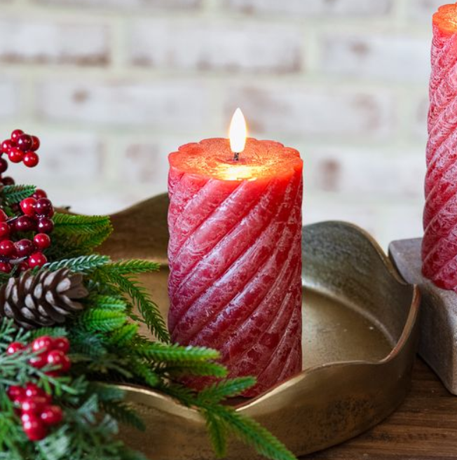LED Red Twist Pillar Candle, The Feathered Farmhouse