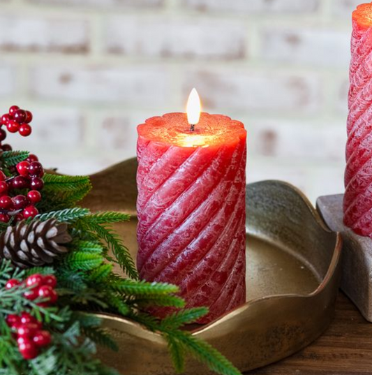 LED Red Twist Pillar Candle, The Feathered Farmhouse