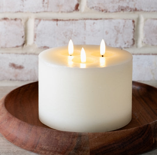 3 Wick White LED Candle, Feathered Farmhouse