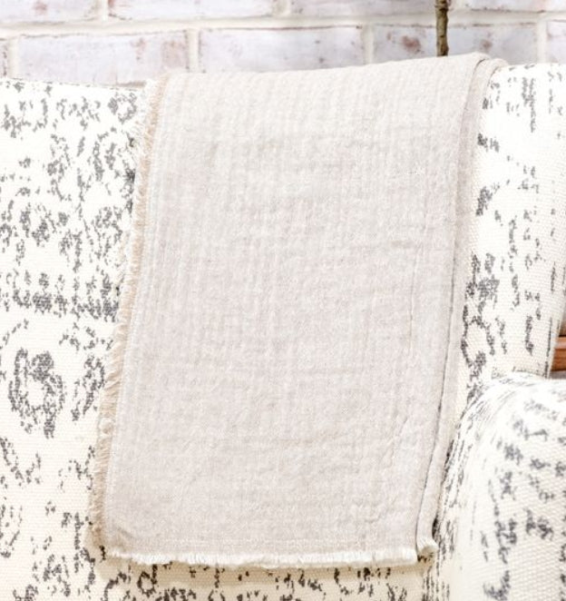 Beige Cotton Throw, Feathered Farmhouse