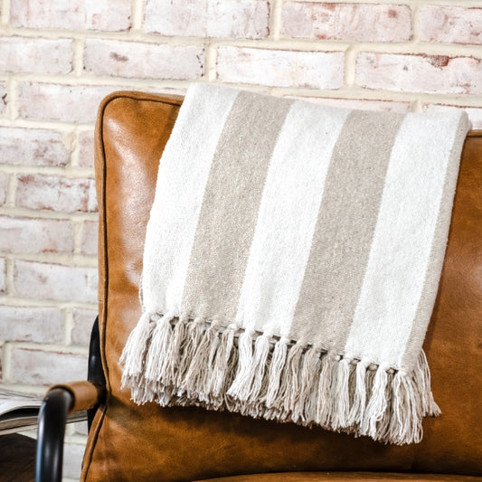 Natural + White Stripe Throw, Feathered Farmhouse