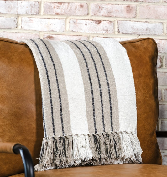 Natural + White + Black Stripe Throw, Feathered Farmhouse