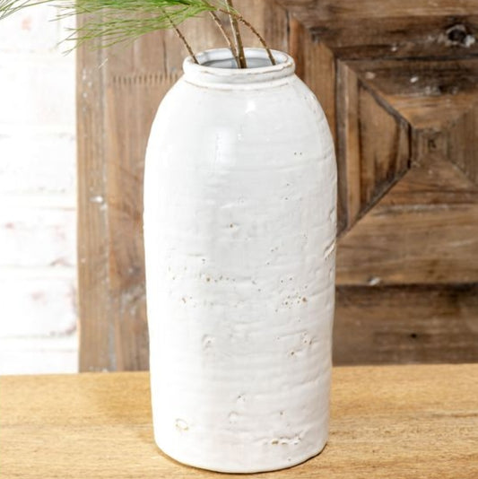 White Ceramic Vase, Feathered Farmhouse