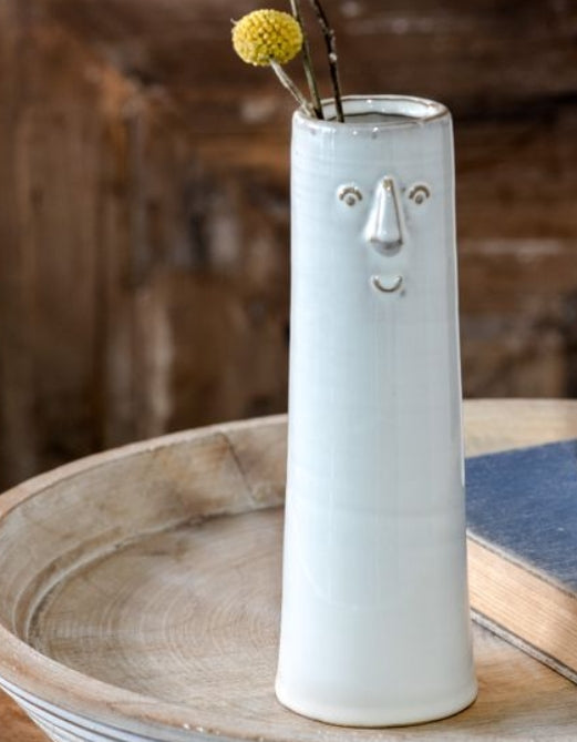 Fancy White Face Vase, Feathered Farmhouse