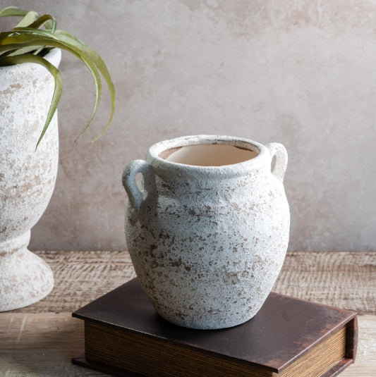 White Washed Ceramic Vase, Feathered Farmhouse