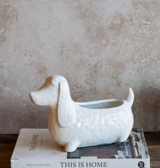 White Dog Planter, The Feathered Farmhouse