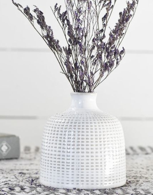 White Urban Check Vase, Feathered Farmhouse