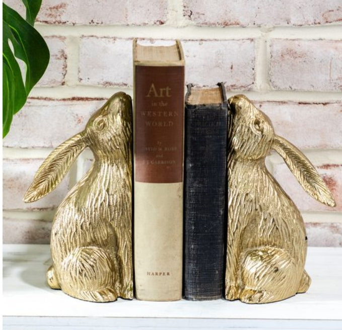 Gold Bunny Book Ends, Feathered Farmhouse