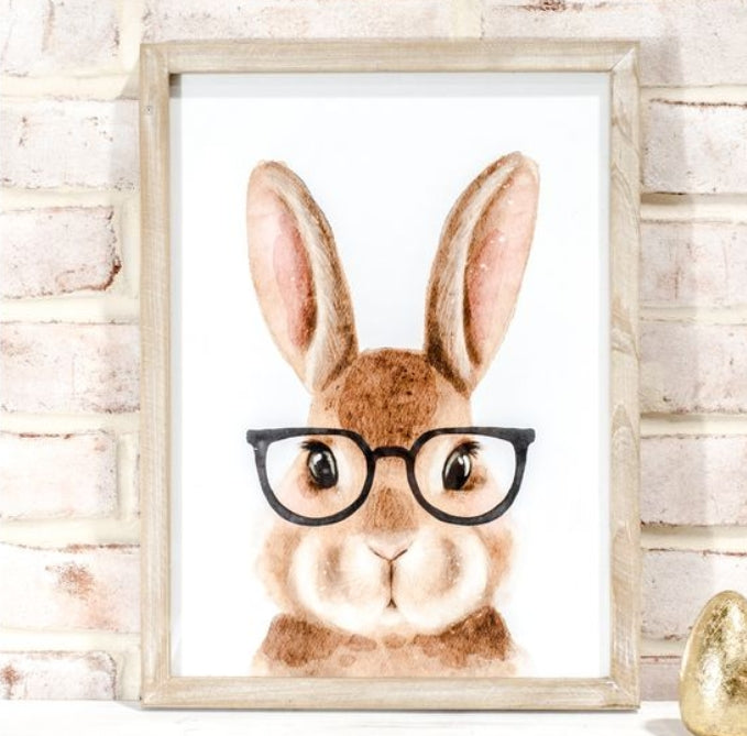 Bunny with Eyeglasses Wall Art, Feathered Farmhouse