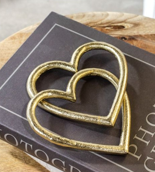 Interlocking Gold Metal Hearts, Feathered Farmhouse