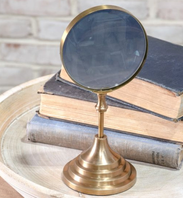 Brass Standing Magnifying Glass, Feathered Farmhouse