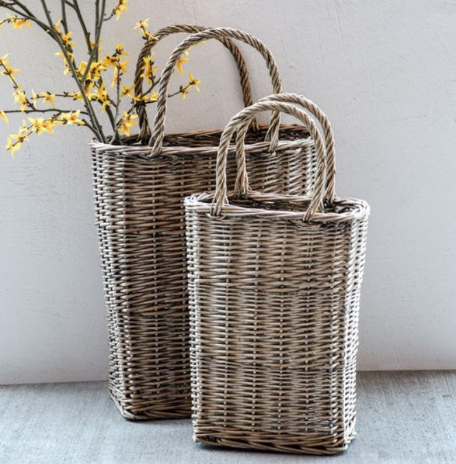 Tall French Willow Flower Baskets, Feathered Farmhouse