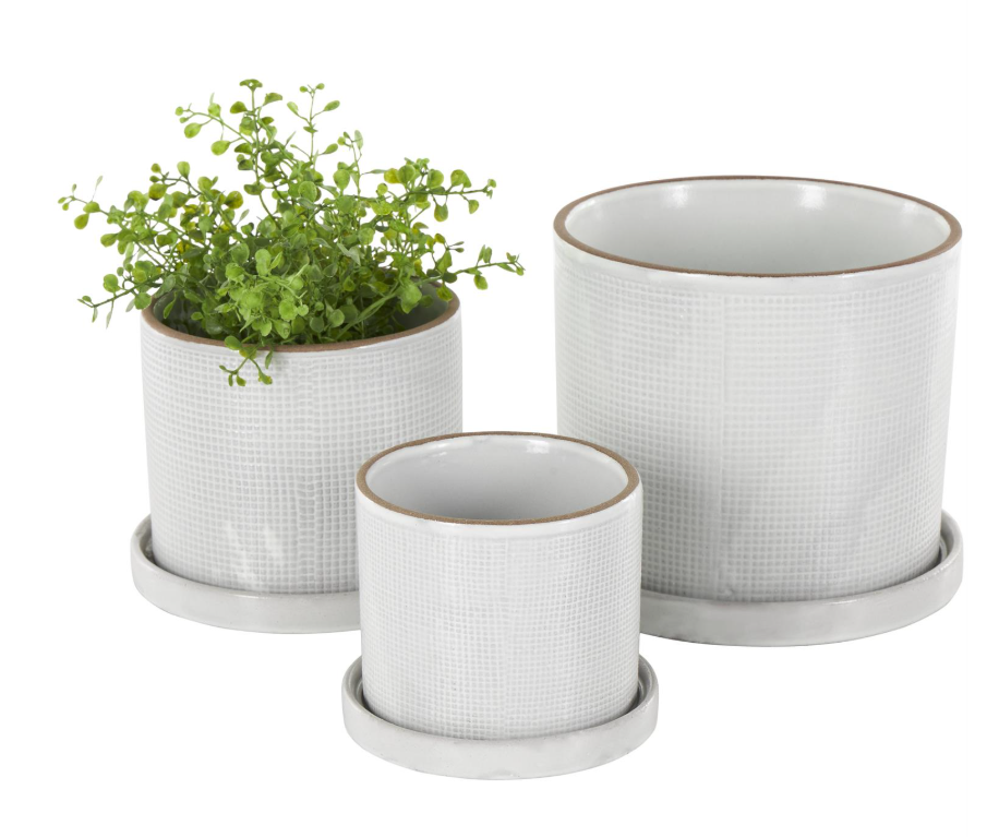 White Geometric Pattern Planters, Feathered Farmhouse