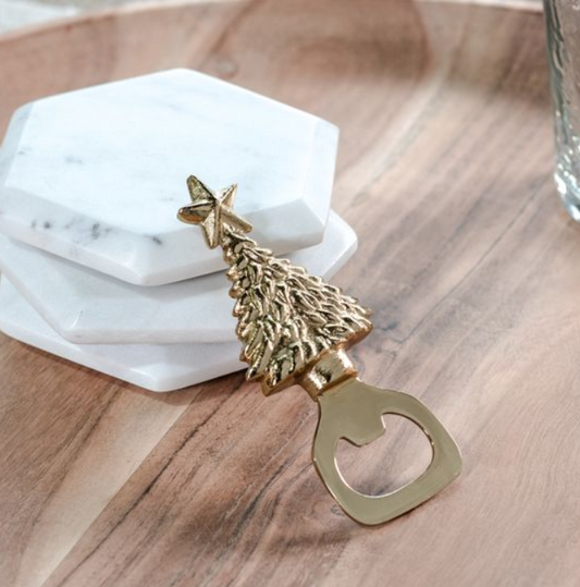 Gold Christmas Tree Bottle Opener, Feathered Farmhouse