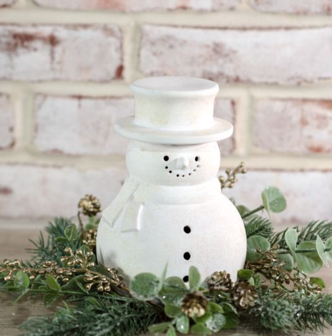 White Terracotta Snowman, Feathered Farmhouse