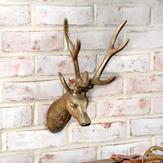 Gold Deer Head Wall Hanger, Feathered Farmhouse