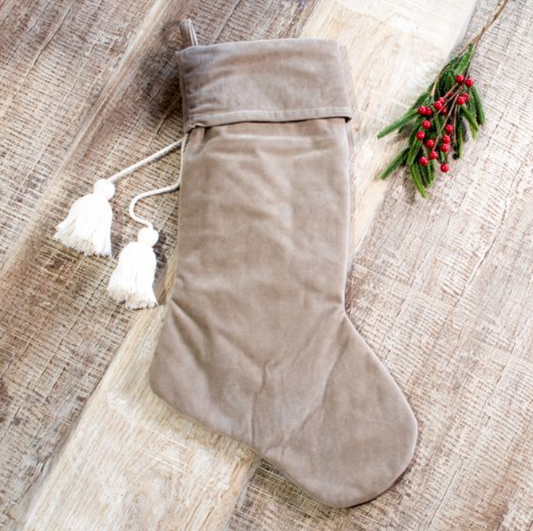 Latte Velvet Stocking, Feathered Farmhouse