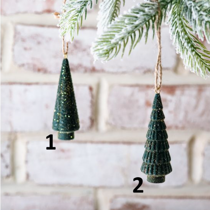 Green Velvet Tree Ornament, Feathered Farmhouse