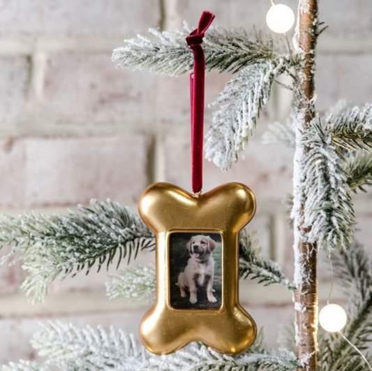 Gold Dog Bone Frame Ornament, Feathered Farmhouse