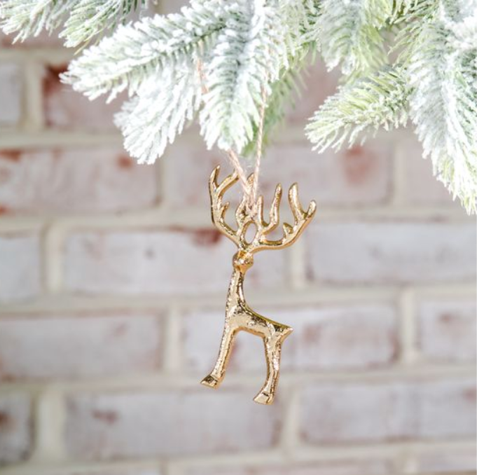 Gold Reindeer Ornament, Feathered Farmhouse