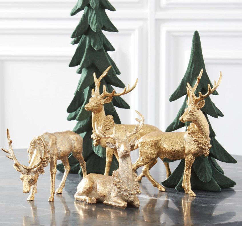 Antique Gold Resin Deer, Feathered Farmhouse