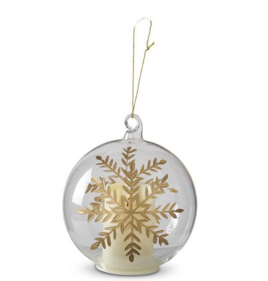 Glass Etched Snowflake Ornament, Feathered Farmhouse