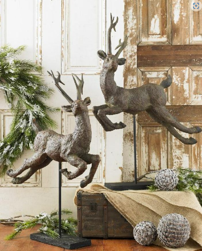 Deer on Wood Stand, Feathered Farmhouse