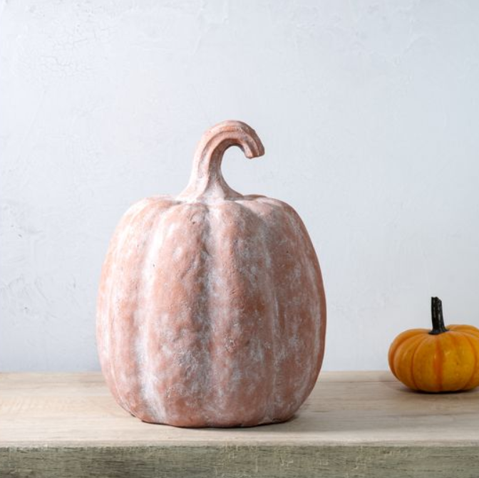 Orange Terracotta Pumpkin, Feathered Farmhouse