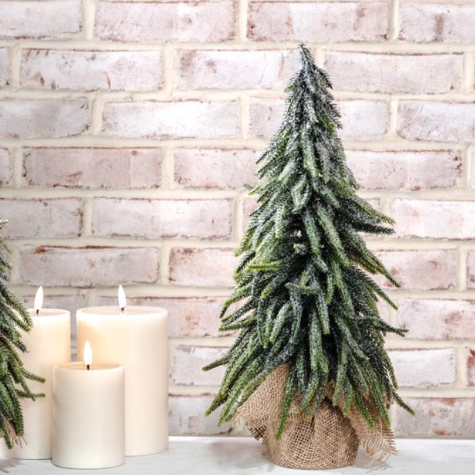 Frosted Tree in Burlap, Feathered Farmhouse