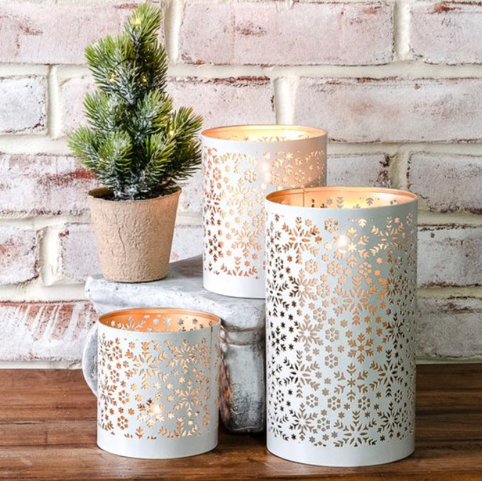 White Snowflake Lantern, Feathered Farmhouse