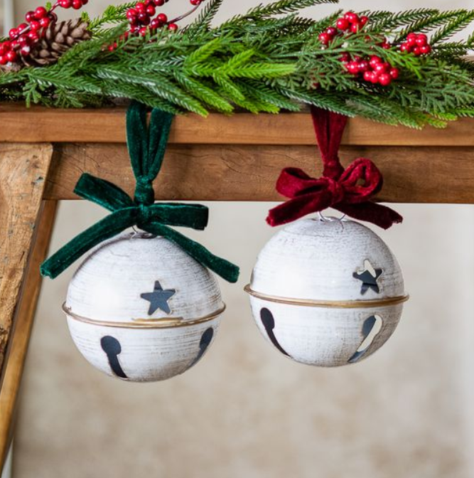 White & Gold Jingle Bell, Feathered Farmhouse