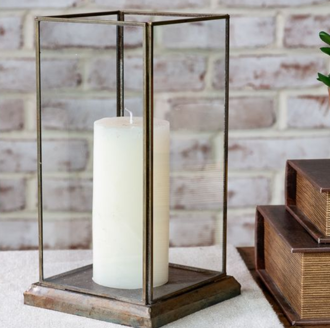 Aged Antique Glass Displayer, Feathered Farmhouse