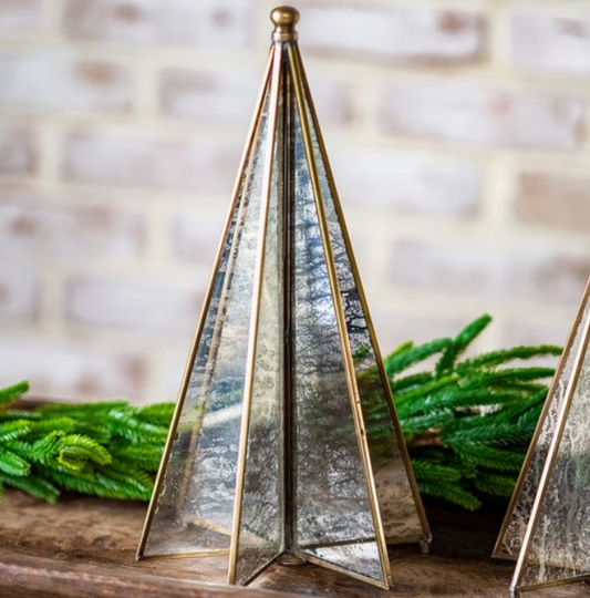 Brass Antique Mirror Christmas Tree, Feathered Farmhouse