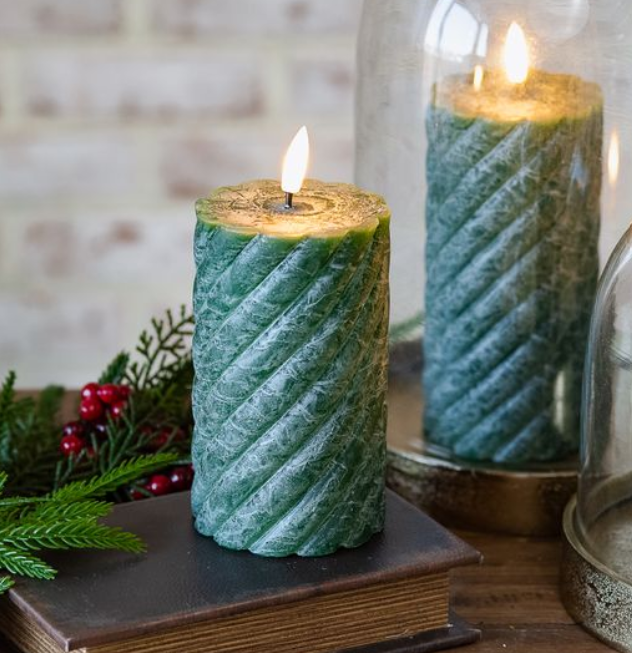 LED Green Twist Pillar Candle, The Feathered Farmhouse