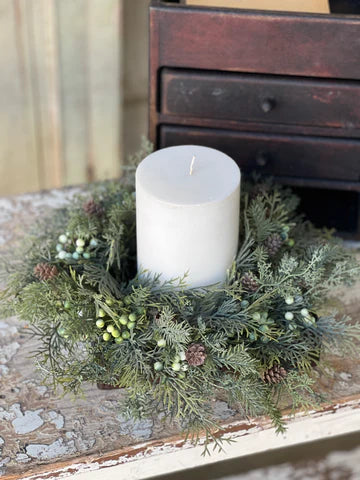 Siberian Cypress Candle Ring, Feathered Farmhouse