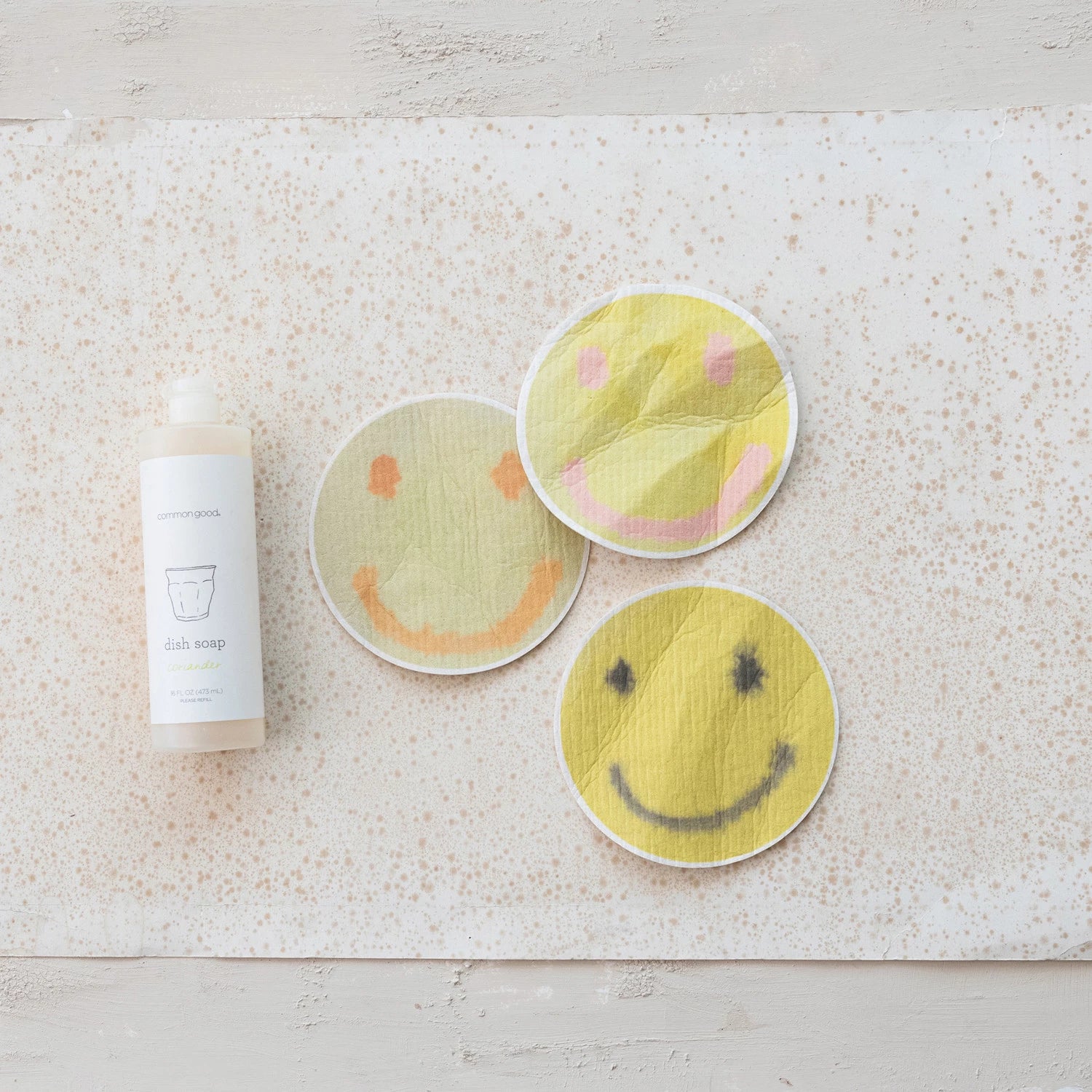 Reusable Cellulose Sponge Cloth with Smiley Face, Feathered Farmhouse