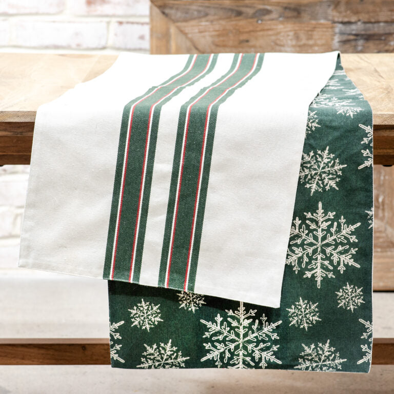 Reversible Snowflake Table Runner, Feathered Farmhouse