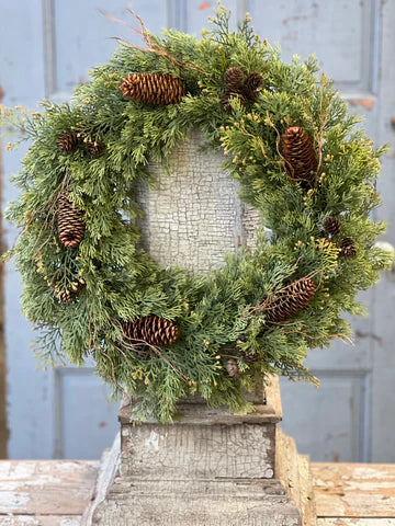 Steadfast Cedar Wreath, Feathered Farmhouse