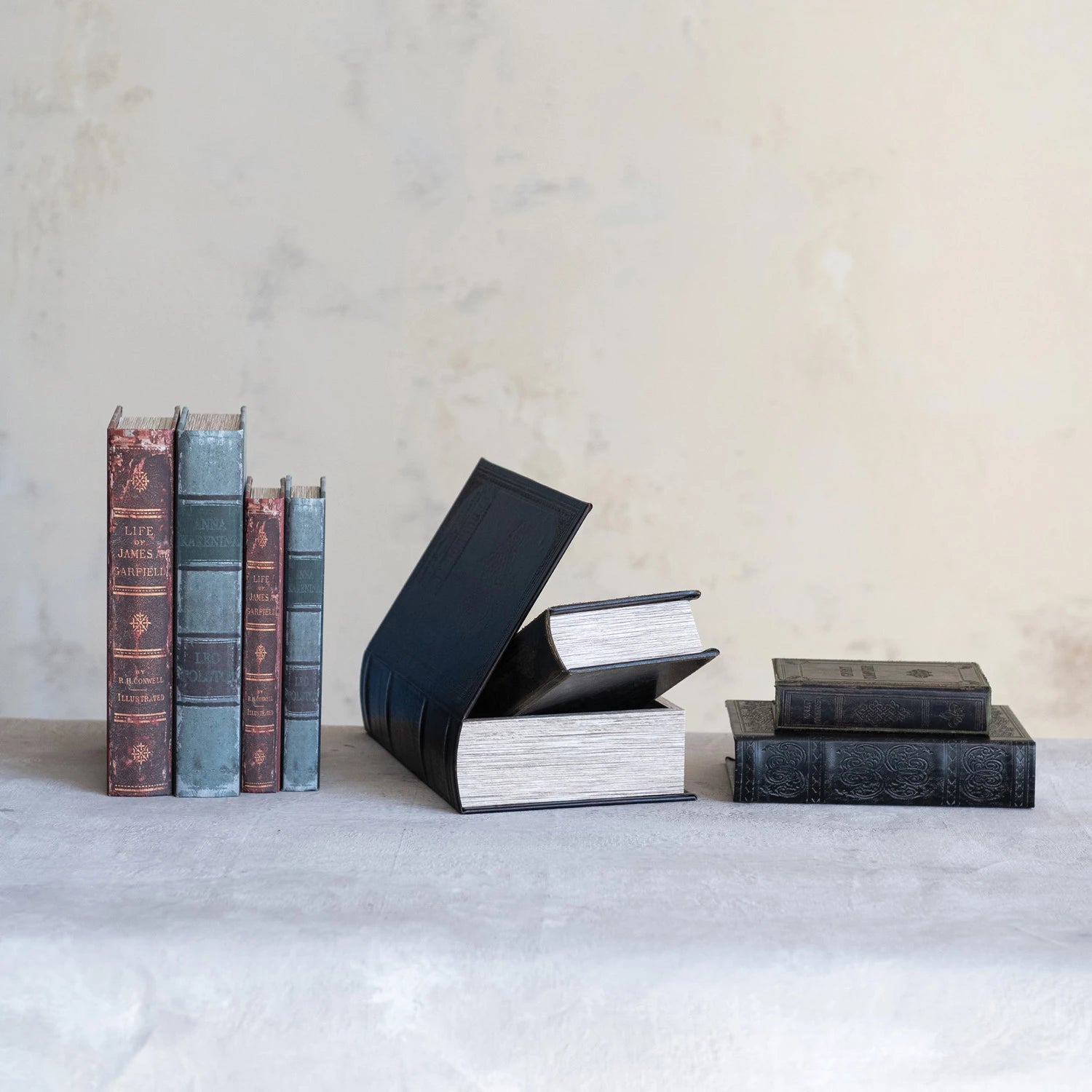 Faux Leather Book Storage Boxes, Feathered Farmhouse