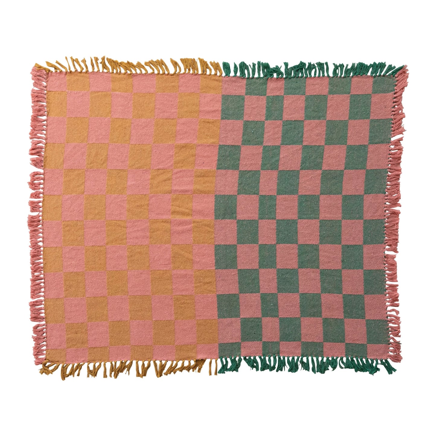 Two-Tone Checked Throw with Fringe, Feathered Farmhouse