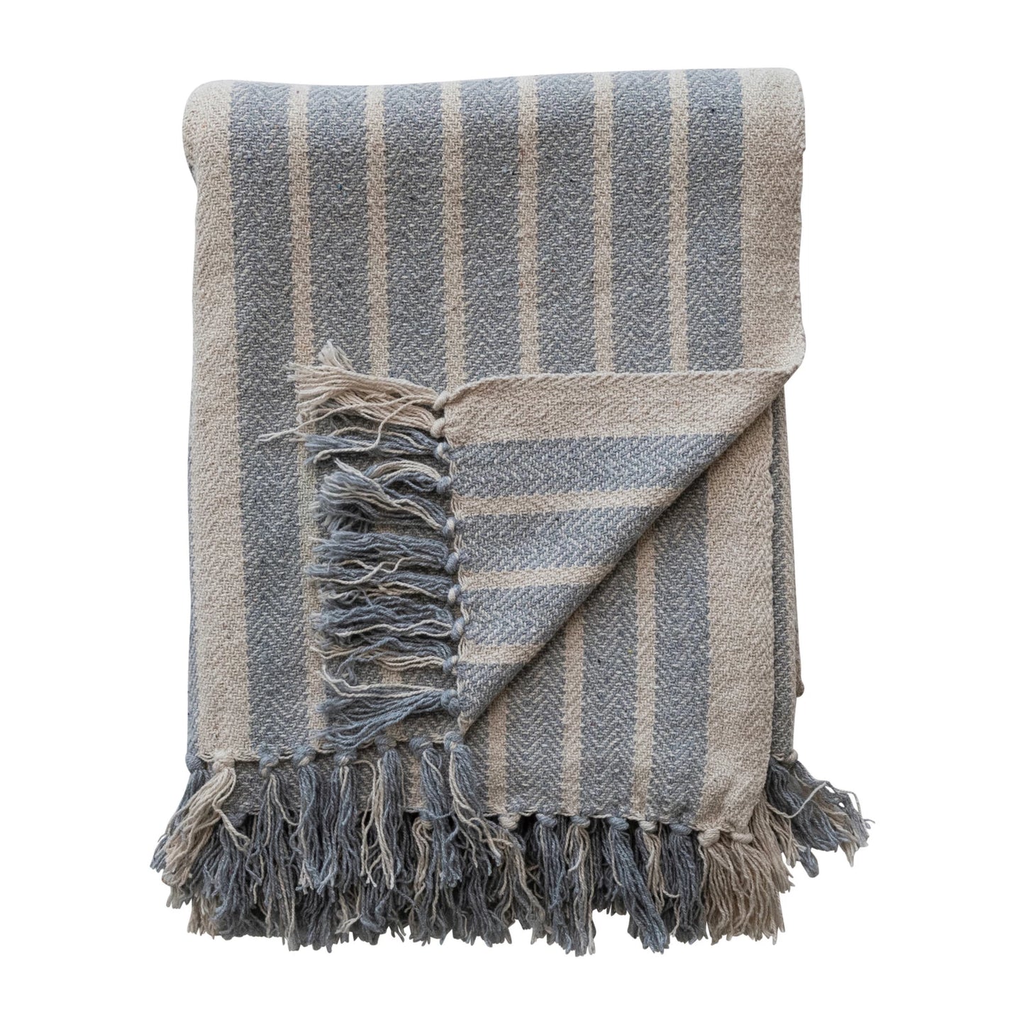 Woven Recycled Cotton Blend Throw, Feathered Farmhouse