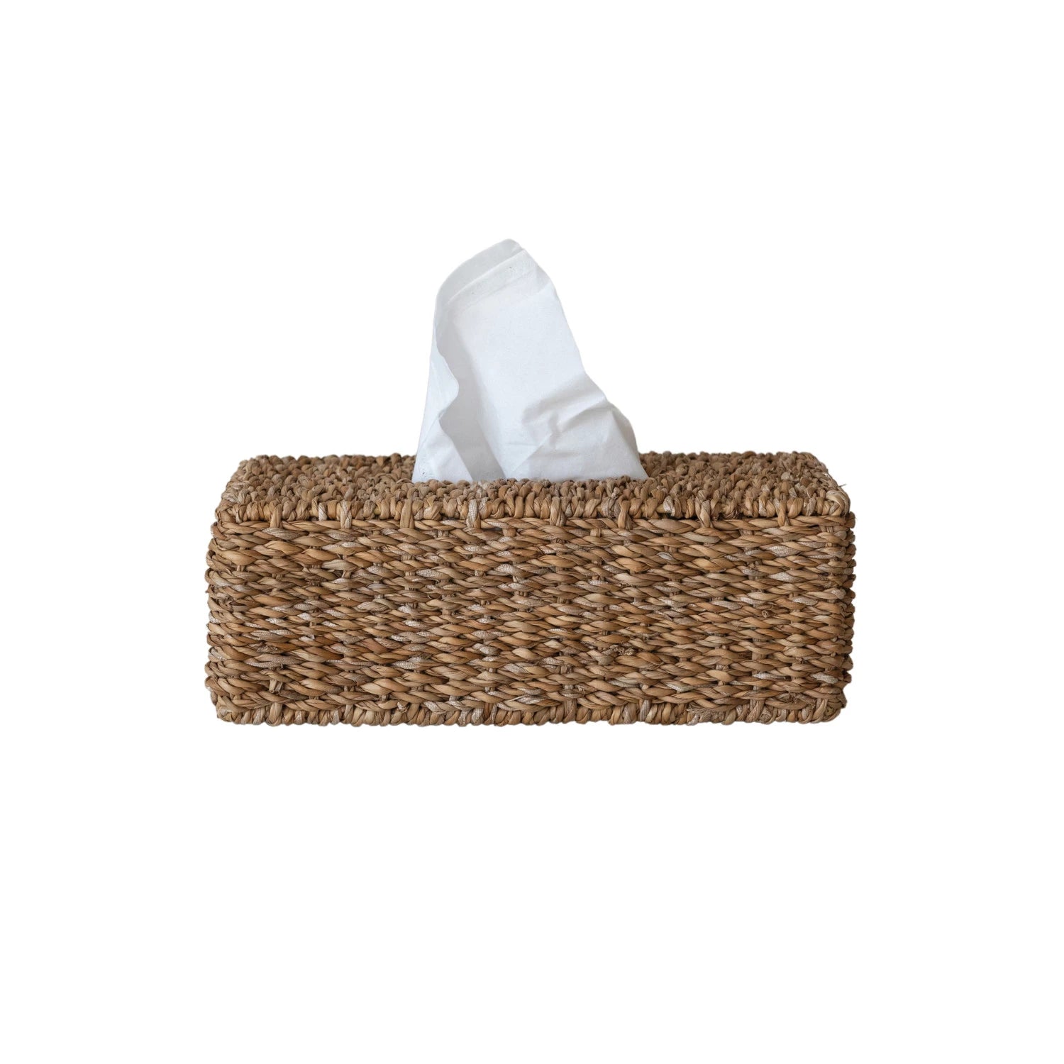 Hand-Woven Seagrass Tissue Box Cover, Feathered Farmhouse