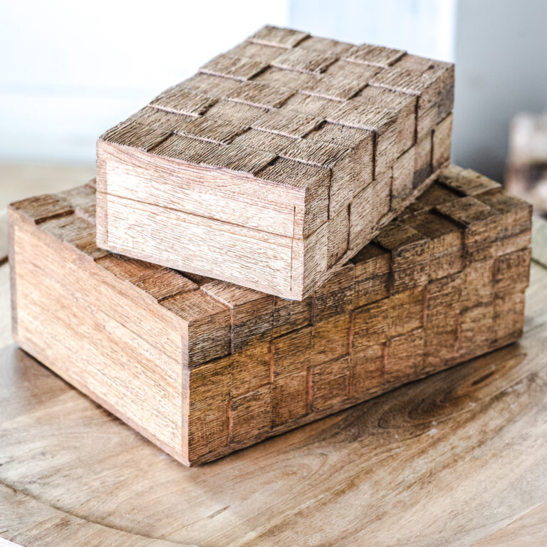 Natural Wood Weave Boxes, Feathered Farmhouse