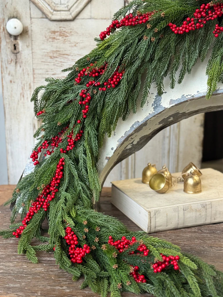 Cinderberry Norfolk Garland, Feathered Farmhouse
